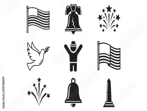 American patriotic symbols a collection of icons representing freedom and national pride