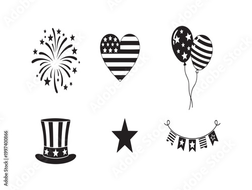 Vintage fourth of july patriotic elements a black and white illustration collection