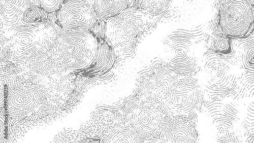 Gray and white abstract background with concentric circle patterns and dots