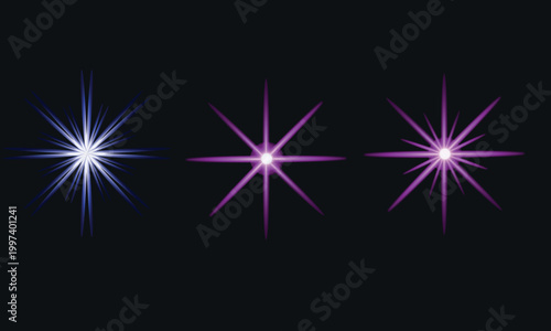 Realistic lens flare light effect collection with blue and purple rays