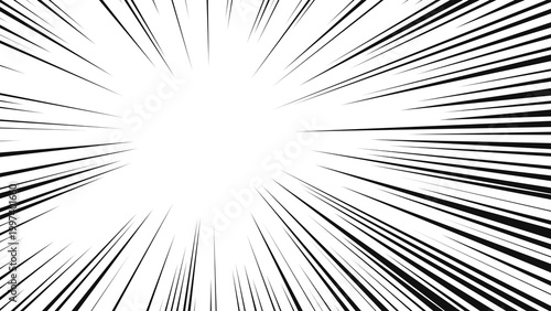 Fotografija Asymmetric manga-style radial speed burst effect, high-contrast black and white