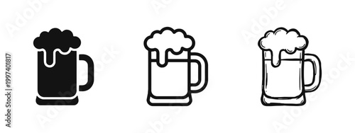 Beer Mug Icons with Foam - Alcohol, Beverage, and Pub Culture Symbols