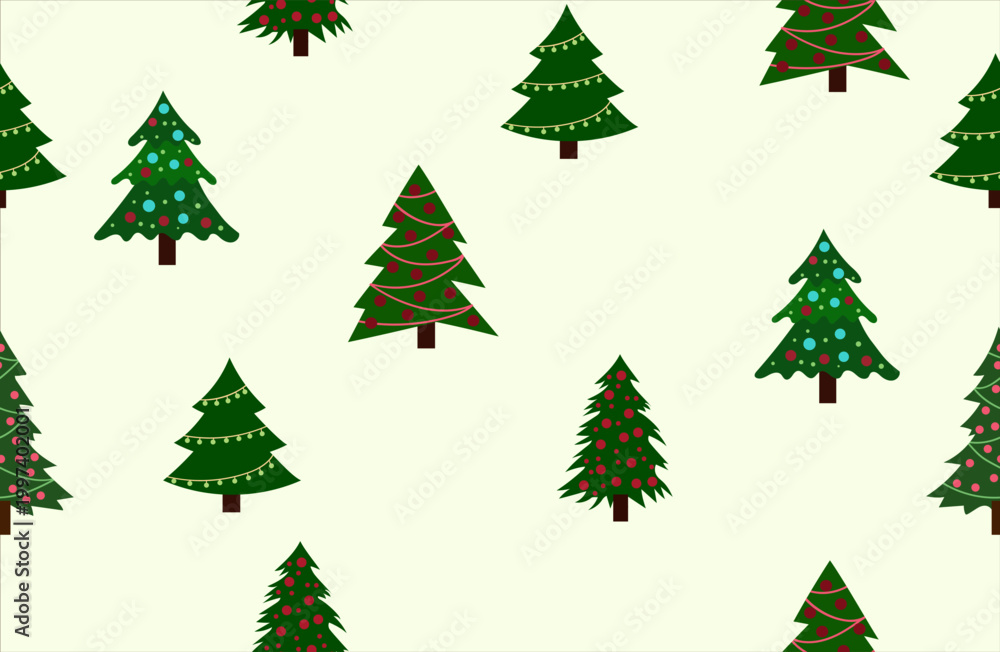 Fototapeta premium christmas, New Year's Eve seamless pattern with christmas tree, stars and dots; great for wrapping, greeting cards, social media graphics- vector illustration