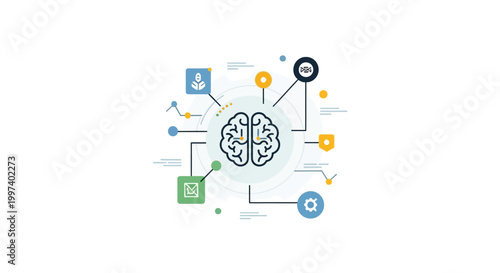 Artificial Intelligence Brain with Data Connections: Machine Learning, AI & Big Data Analytics Concept