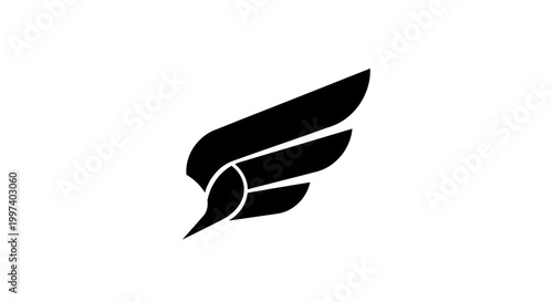 Abstract Black Winged Symbol on White Background