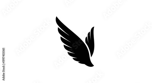 Black Angel Wings Silhouette Isolated on White Background, Symbol of Freedom and Spirituality