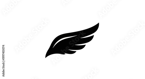 Black Angel Wing Silhouette Icon on White Background