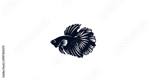 Betta Fish Silhouette Icon Vector Illustration, Siamese Fighting Fish Graphic