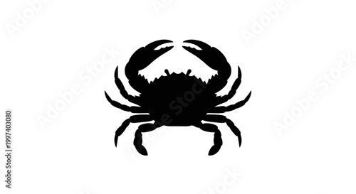 Black crab silhouette on white background, isolated crustacean illustration
