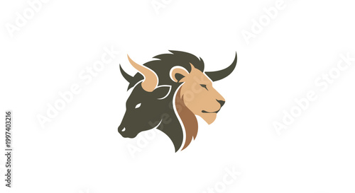 Bull and Lion Hybrid Head Symbolizing Strength, Power, and Duality