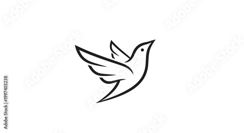 Elegant Dove Silhouette Flying, Minimalist Line Art Bird Symbol, Freedom Concept