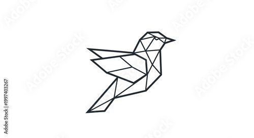 Geometric Origami Bird Silhouette, Minimalist Line Art Design, Vector Icon