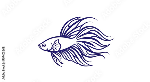 Elegant Siamese Fighting Fish Icon, Betta Splendens Silhouette on White Background