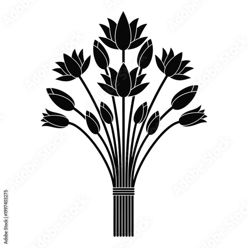 Black lotus bouquet isolated on white background