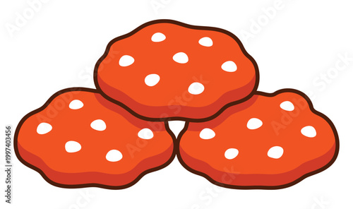 Three delicious orange cookies with white chocolate chips