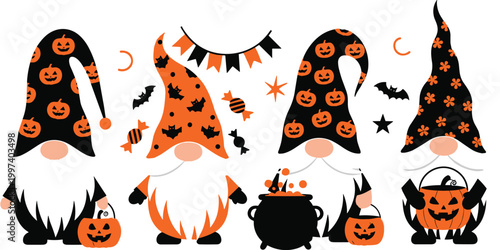 Halloween Gnome Bundle Cute Spooky Pumpkin Vector Set