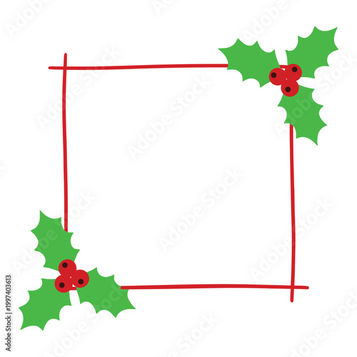 Christmas holly frame border isolated on white background