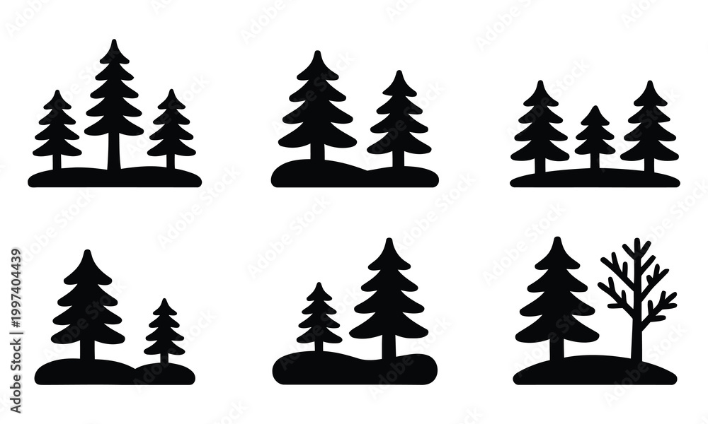 Obraz premium Forests and winter trees icons collection simple graphic design elements.