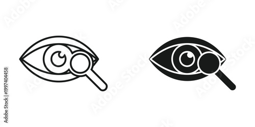 Comparative illustration of a normal eye and a stylized magnified eye with iris details