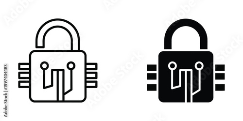 Secure lockpad icons representing encrypted microchip technology and data protection