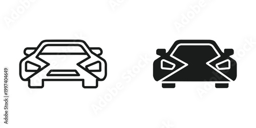 Comparison of an outline car and a filled car icon from front view perspective