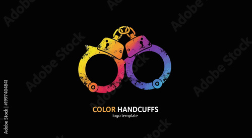 Colorful Handcuffs Logo Design on Black Background