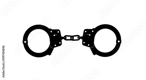 Black Handcuffs Silhouette on White Background, Crime and Justice Symbol