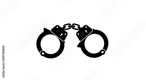 Black Handcuffs Silhouette Isolated on White Background, Symbol of Arrest and Justice