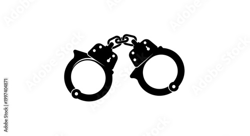 Black Handcuffs Isolated on White Background, Symbol of Arrest and Incarceration