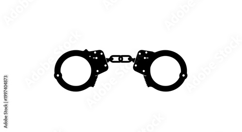 Black Handcuffs Silhouette Isolated on White Background, Crime and Justice Symbol