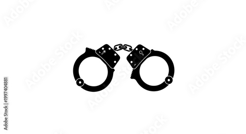 Black Handcuffs Icon Isolated on White Background, Symbol of Arrest and Justice