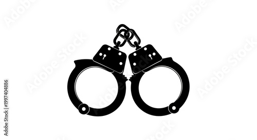 Black Handcuffs Isolated on White Background, Symbol of Law and Justice
