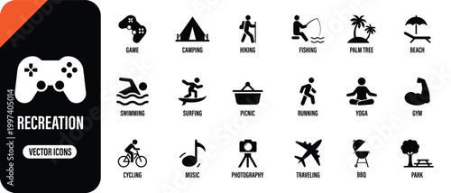 Recreation Icon Set – Outdoor Leisure Travel and Activity Symbols Collection