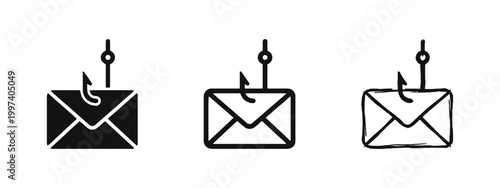 Email Phishing and Cyber Security Threat Icon Set - Glyph, Outline, and Doodle Styles