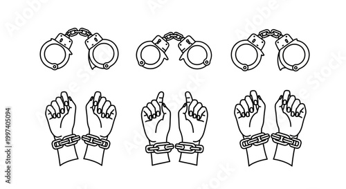 Handcuffs and Shackled Hands Illustration - Freedom Concept