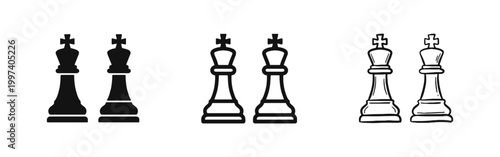Two Chess Kings Strategy and Competition Icon Set - Glyph, Outline, and Doodle Styles