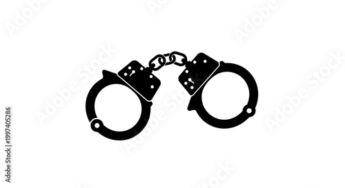 Black Handcuffs Icon Symbol on White Background - Justice, Law, Crime, Arrest Concept