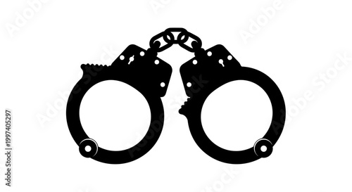 Black Silhouette of Handcuffs Isolated on White Background