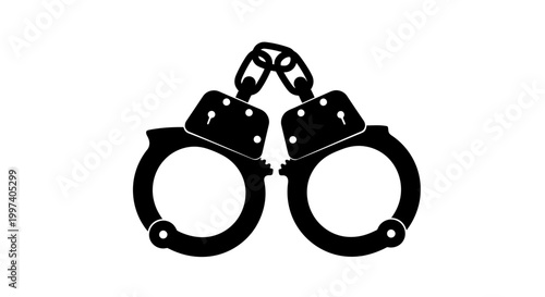 Black Handcuffs Icon Symbol Silhouette on White Background, Arrest, Justice, Crime Concept