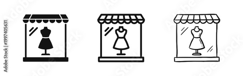 Clothing Store Shop Window Icon Set, Fashion Boutique Symbols