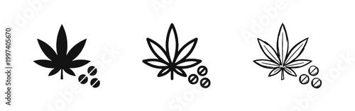 Medical Marijuana and Cannabis Pills Icon Set, Healthcare Symbols