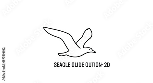 Minimalist Line Art Seagull Flying Isolated on White Background, Simple Bird Illustration