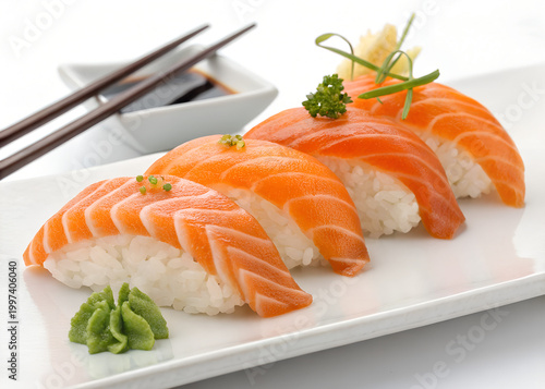 sushi with salmon and wasabi