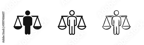 Justice and Balance Icon Set, Ethical Judgment Symbols