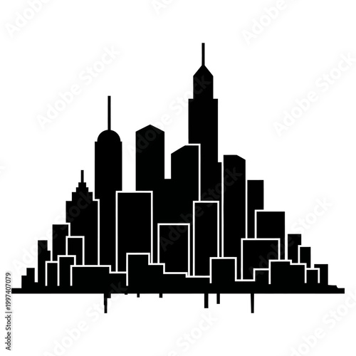 Silhouette of a modern city skyline with tall buildings and skyscrapers.
