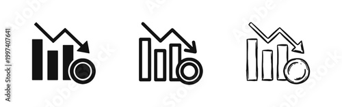 Financial Loss and Market Decrease Chart Icon Set with Coin