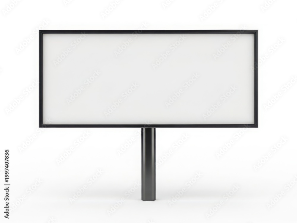 Obraz premium A blank rectangular signboard standing on a single pole against a white background
