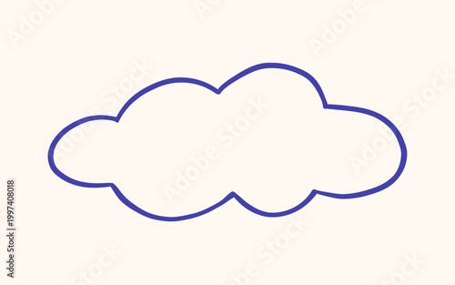 Vector mediterranean navy blue hand drawn outline sketch monochrome doodle cloud with smooth rounded shape. Minimal dreamy sky element illustration for weather, forecast, children and fantasy theme.