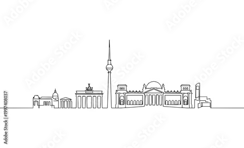 Berlin City Skyline Monoline Art with Minimalist Architecture