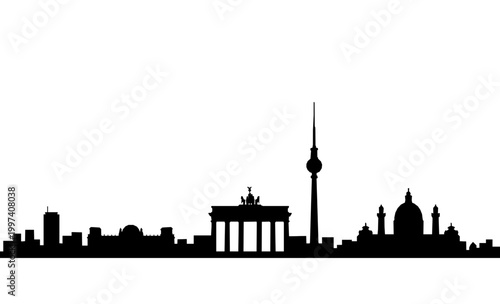 Berlin Germany Skyline Silhouette with Brandenburg Gate and TV Tower